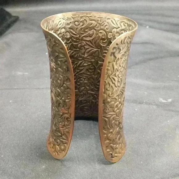 Copper Flower Design Long Cuff Bracelet - Picture 2 of 4